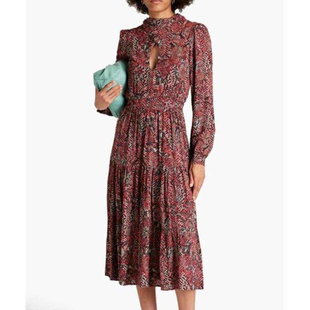 NWT NICHOLAS Eleanor Cross Neck Keyhole Snake Print Midi‎ Dress 6
